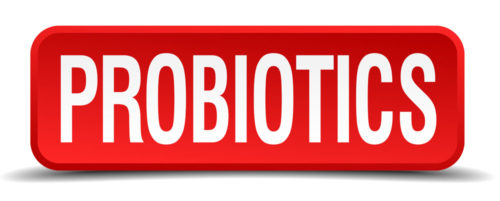 probiotics red 3d square button isolated on white
